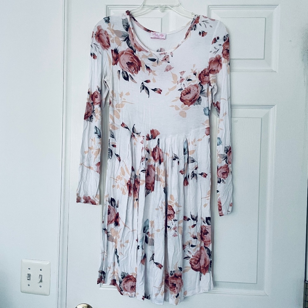 White floral long-sleeve dress